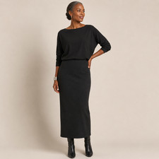 Eileen Fisher 100 Merino Wool Knit Pencil Midi Skirt Black NWT Small