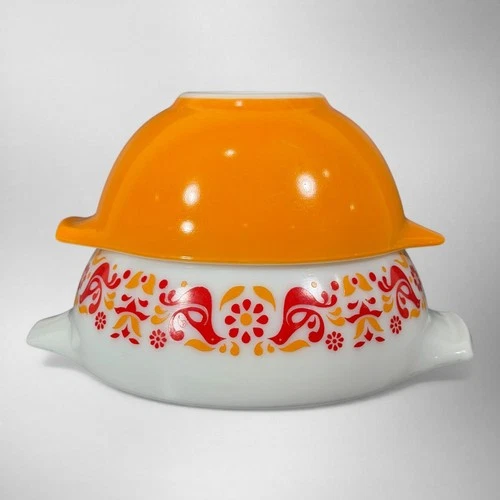 Vintage Pyrex Friendship 443 & Orange 442 Cinderella Mixing Bowls Nesting Set
