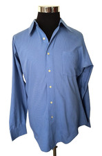 Arrow Dress Shirt Men's Size 17 Fitted Blue Striped Button Front Long Sleeves