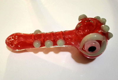 Hand Blown Red Monster Eye Art Pipe   5  Fantasy Creature Glass Spoon