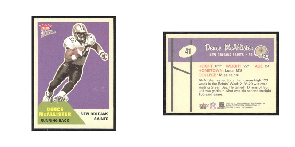 2002 Fleer Platinum Deuce McAllister Saints #41 - Image 3 of 3