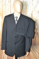Donna Karan Signature Men Striped Wool Black 3 Button Suit Sz 42L Wst 36x33