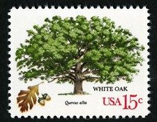 10x Estampillas verdes sin usar de 15c de árbol botánico de roble blanco como nuevas