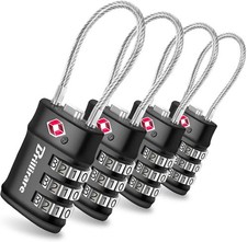 4 Pack TSA Approved Luggage Locks, Combination Travel Cable Lock, 3-Digit Waterp