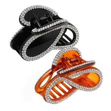 Set of 2 Elegant Black Brown Rhinestones Claw Clip Jaw Clips for Thick Hair
