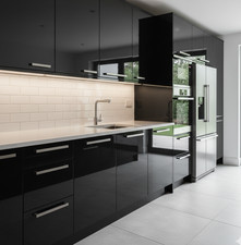 Black Gloss MDF Replacement Kitchen Doors Drawers-Made 2 Measure-Free Hinge Hole