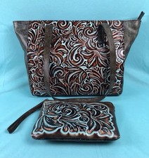 PATRICIA NASH Tooled Turquoise Leather Shoulder Bag Purse Tote  Wristlet NICE 