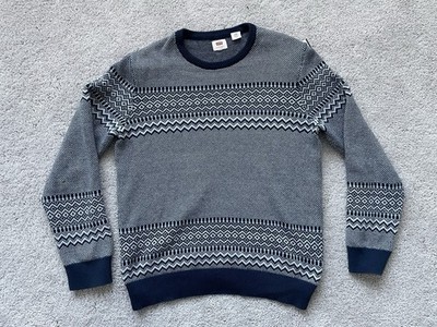 Levi s Mens Blue Fair Isle Print Nordic Classic Crewneck Sweater Large Casual