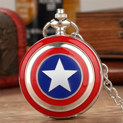 Vintage Style Shield Star Pattern Men Women Quartz Pocket Watch FOB Chain Gift