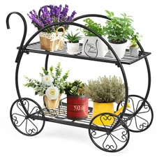 Costway Metal Flower Cart Pot Rack Plant Display Stand Holder Decor Heavy Duty