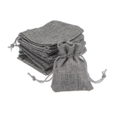 10pcs Burlap Bags with Drawstring, 2.8x3.5" Jewelry Pouches for Party Gift, Gray