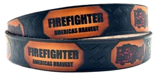 FIREFIGHTER FIRE DEPT EMBOSSED GENUINE COWHIDE LEATHER BELT USA MADE