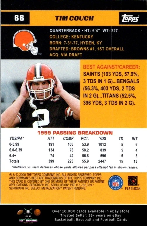 2000 Bowman's Best FOOTBALL #66 Tim Couch - Image 2 of 2