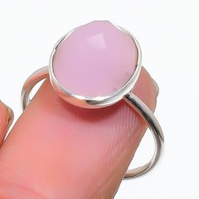 Pink Chalcedony Gemstone 925 Sterling Silver Jewelry Ring Size Adjustable g387