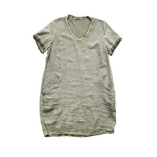 Gigi Moda Linen Shift Mini Dress Womens OS One Size S M L Green Short Sleeve