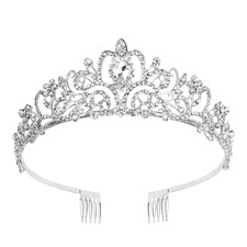 Tiara Crown Silver Crystal Rhinestone Bridal Prom Birthday Party Headband