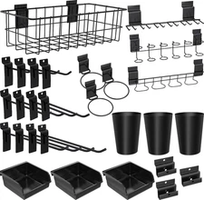 28 Pieces Slatwall Accessories Organizer Kit with Slatwall Hooks, Slatwall Bins,