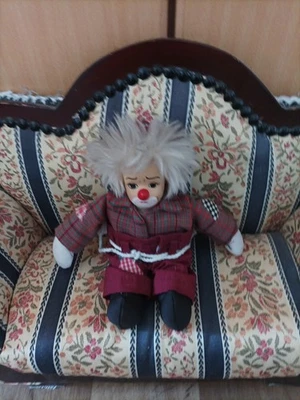 Clown Puppe, Harlekin, Keramikkopf, Stoffpuppe, Dekoration, ca. 13,5cm - Bild 1 von 2