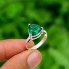 Emerald Ring 925 Sterling Silver Ring Lab Created Gemstone Ring Women's Ring