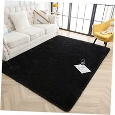  Super Soft Fluffy Area Rugs for Bedroom Living Room Shaggy 5 ft x 8 ft Black