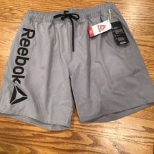 Reebok Men's Gray SZ M/ Logo Black 7" Inseam SwimTrunks W/ Compression Liner NWT