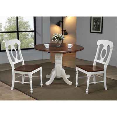 Sunset Trading Andrews 3PC 42'' Round Napoleon Dropleaf Dining Set in White Wood