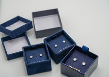 New In Box 3 Pairs 14k Gold Stud CZ Earrings 4mm 5mm White Rose Yellow Gold