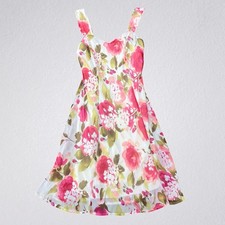 White and pink floral midi dress with sweetheart bust, coquette cottagecore