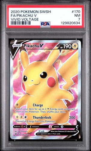 2020 POKEMON SWORD & SHIELD VIVID VOLTAGE #170 FULL ART/PIKACHU V PSA 7