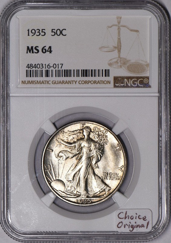 1935 Walking Liberty Half Dollar NGC MS-64; Choice Original