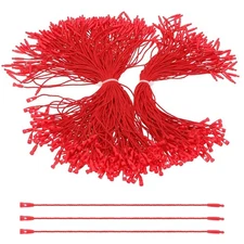 300 Pcs Polyester Hang Tag String, 8 Inch Red Snap Lock Pins Loop Price Tag