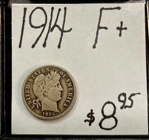 1914 Barber Silver Dime (F+) Fine Condition! ENN Coins