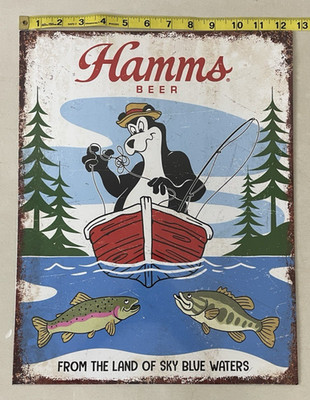 Hamm's From The Land Of Sky Blue Waters Tin Bar Beer Sign Fishing 16 X 12.5