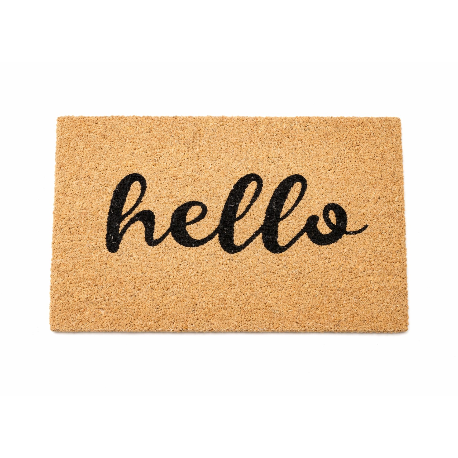 60x40cm Coir Door Mat Hello Cursive Text Entrance Mat Rug Anti-Slip Dirt Scraper