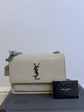 Saint Laurent Sunset Shoulder Bag Medium Crocodile Embossed Leather 