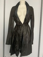 Woman's Rick Owens Wrap Brown Leather Coat Size Gb10, Ita 42, Us 8