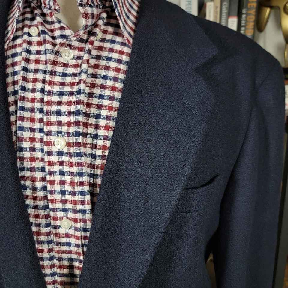 Eddie Bauer Men's Sport Coat Blazer Two Button Navy Blue Wool Nylon Size 46T - Image 3 of 4