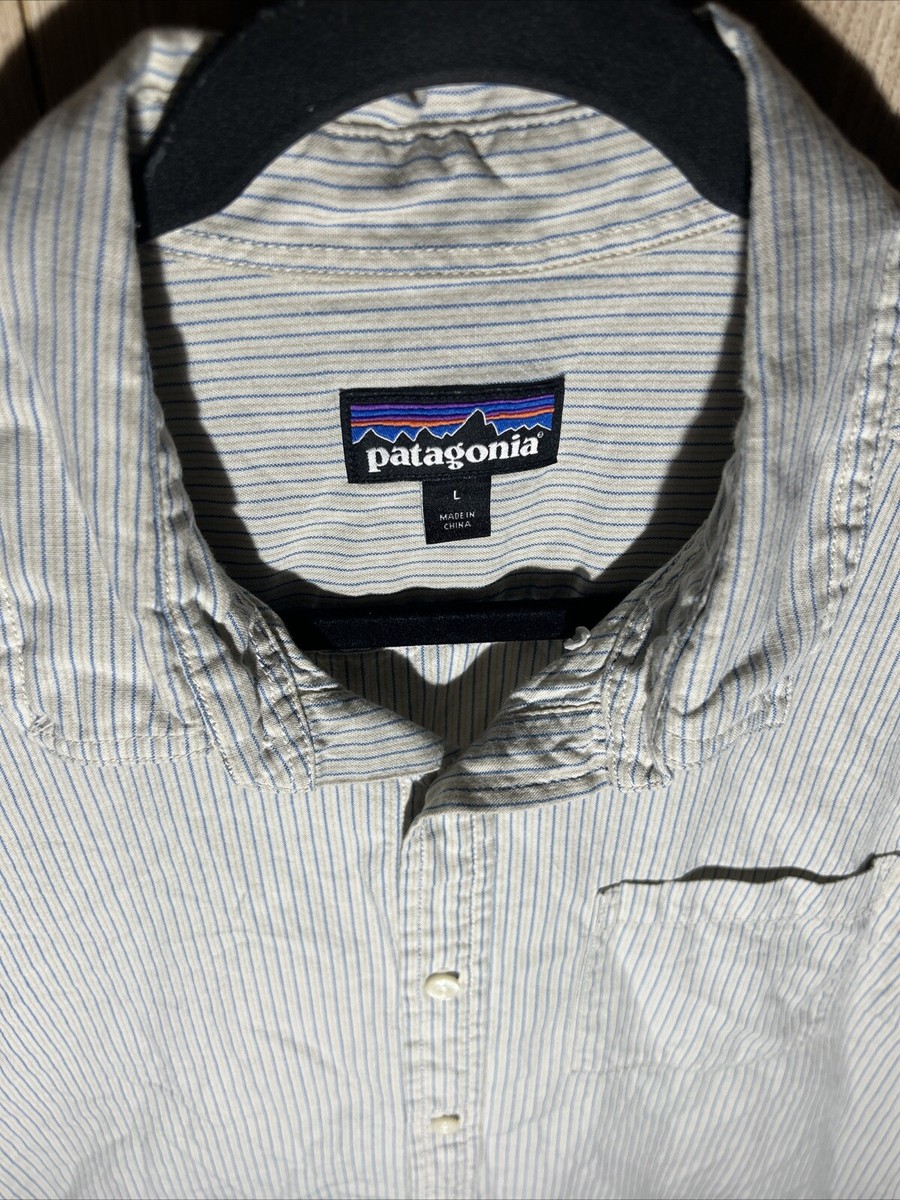 トップス Patagonia Striped Short Sleeve Shirt Patagonia Shirt Mens M Blue Back Step Striped Hemp Cotton