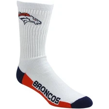 Denver Broncos Men's Crew Socks Large Size 10 to 13 White