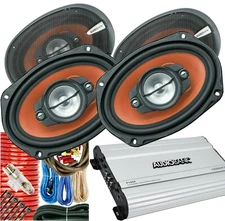 Audiobank 4CH 1000W Competition Amplifier + 1000w Elite 6x9"  Car Speakers + Kit