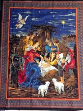 2004 Christmas Nativity Creche Manger Panel Cotton Cranston 35"X44" Door Hanging