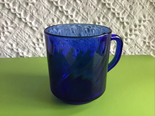 Vintage Replacement Arcoroc France Swirl Cobalt Blue Glass Coffee Mug Cup