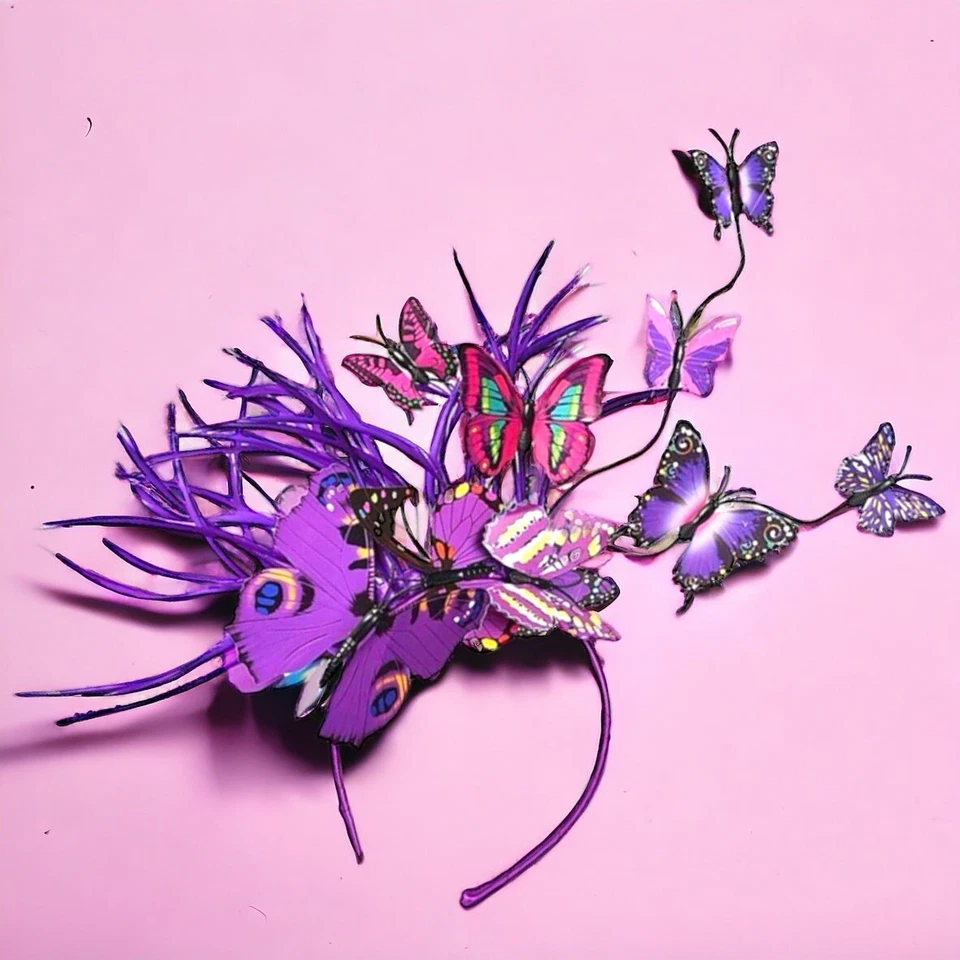 Butterfly Bliss Headband: Flaunt Your Wings This Mardi Gras! 🦋 Purple Headpiece - Image 2 of 4