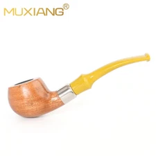 MUXIANG Rosewood Tobacco Smoking Pipe 9mm Filter Bent Saddle Stem Silver Band