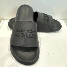 Alexander McQueen Logo Embossed Size Us 7.5 37.5 Slide Sandals Black/Black Woman
