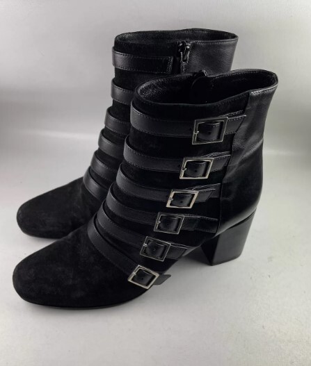 37 5 US7❤️Stivaletti stivaletti Saint Laurent neri in pelle con fibbia e tacco ITALIA