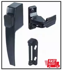 Screen and Storm Door Push Button Latch Set with Night Lock, Black (Single Pack)