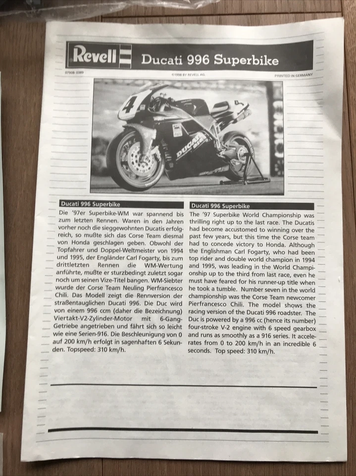 MOLTO RARO! Revell Ducati 996 Superbike 1:9 Nuovo! - Immagine 4 di 4