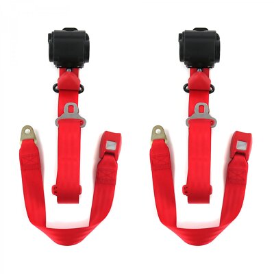 Chevy Impala 1971 - 1976 Standard 3pt Red Retract Bucket Seat Belt Kit-2 Belts