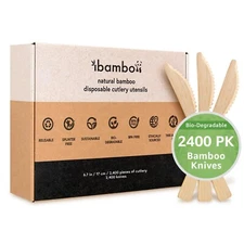 Ibambo 100% Bamboo Knives - 2400 Compostable Knives, Disposable or Reusable
